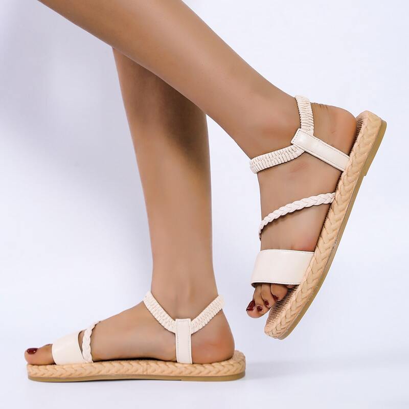 

Braided Ankle Strap Sandals, Beige