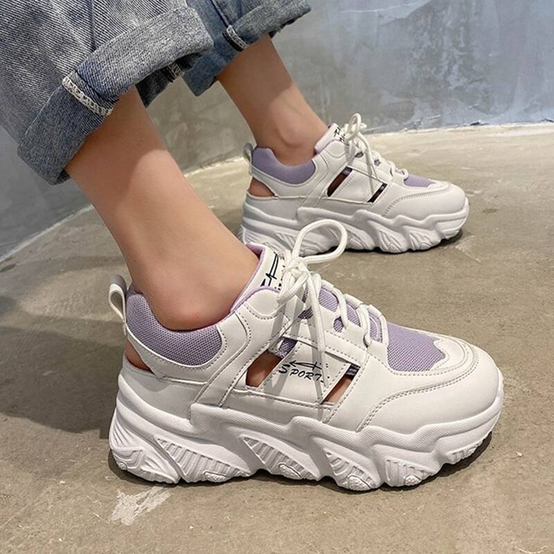 

Cut Out Lace-up Chunky Sneakers, White
