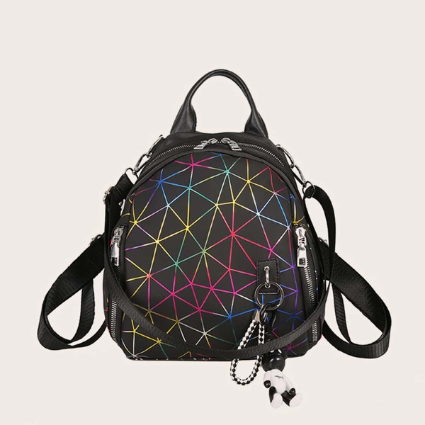 

Geo Graphic Curved Top Backpack, Black