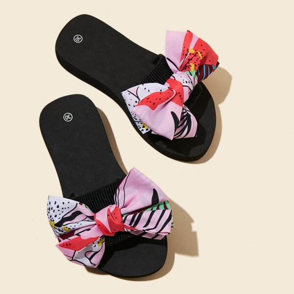 

Girls Bow Decor Slippers, Multicolor