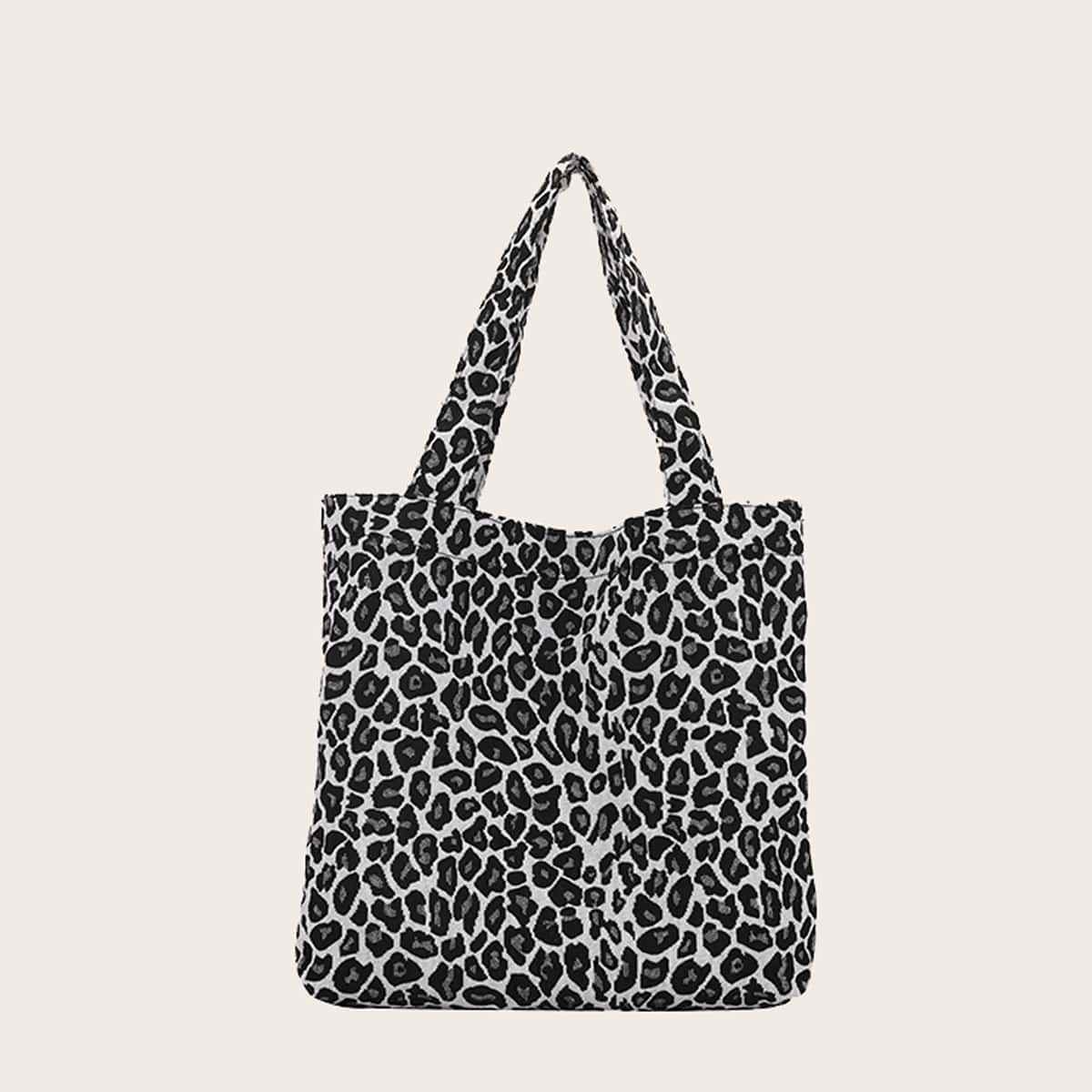 

Leopard Tote Bag, Black and white