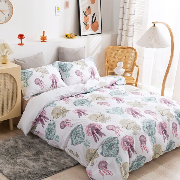 

Jellyfish Print Duvet Cover Set Without Filler, Multicolor