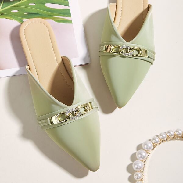 

Rhinestone Decor Flat Mules, Green