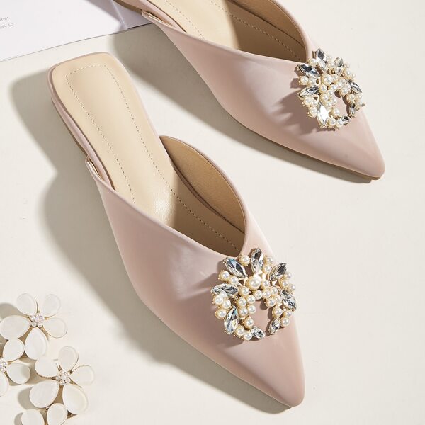 

Faux Pearl & Rhinestone Decor Flat Mules, Pink