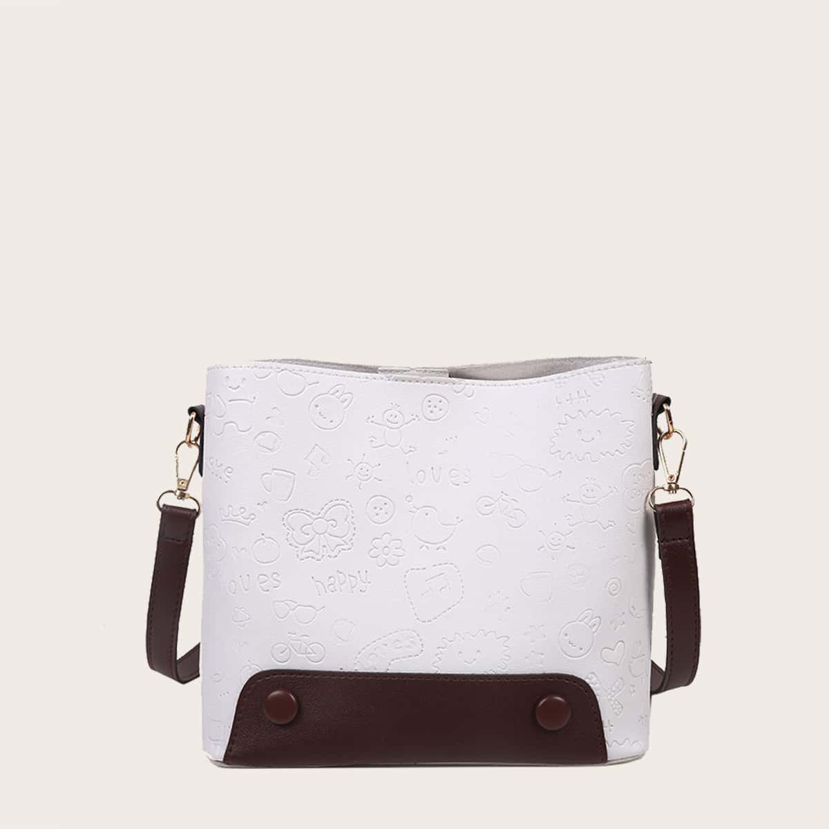 

Cartoon Embossed Crossbody Bag, White