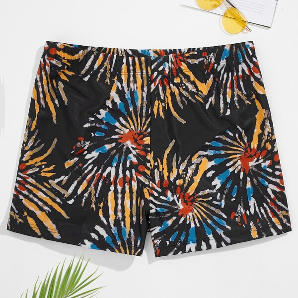 

Men Graphic Print Elastic Waist Swim Trunks, Multicolor