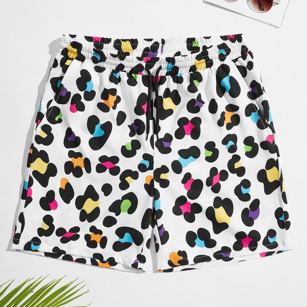

Men Allover Print Drawstring Waist Swim Trunks, Multicolor