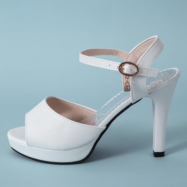 

Rhinestone Charm Stiletto Heeled Sandals, White