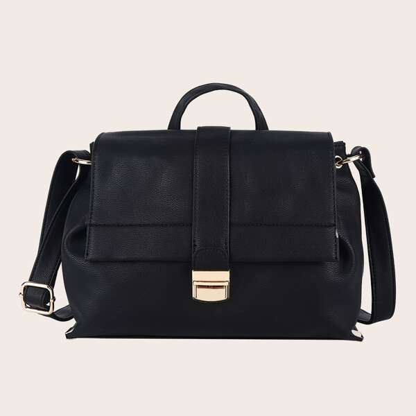 

Minimalist Push Lock Satchel Bag, Black