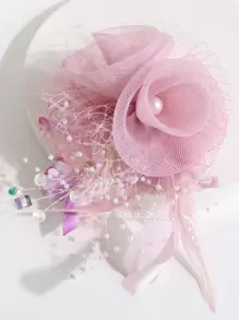 1 Pieza Broche Con Clip Para El Cabello En Forma De Perla Rosa, Cristal, Pluma Y Flor Para Niñas, Adecuado Para -al-adha - Rosa - Ver 1