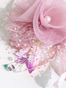 1 Pieza Broche Con Clip Para El Cabello En Forma De Perla Rosa, Cristal, Pluma Y Flor Para Niñas, Adecuado Para -al-adha - Rosa - Ver 2