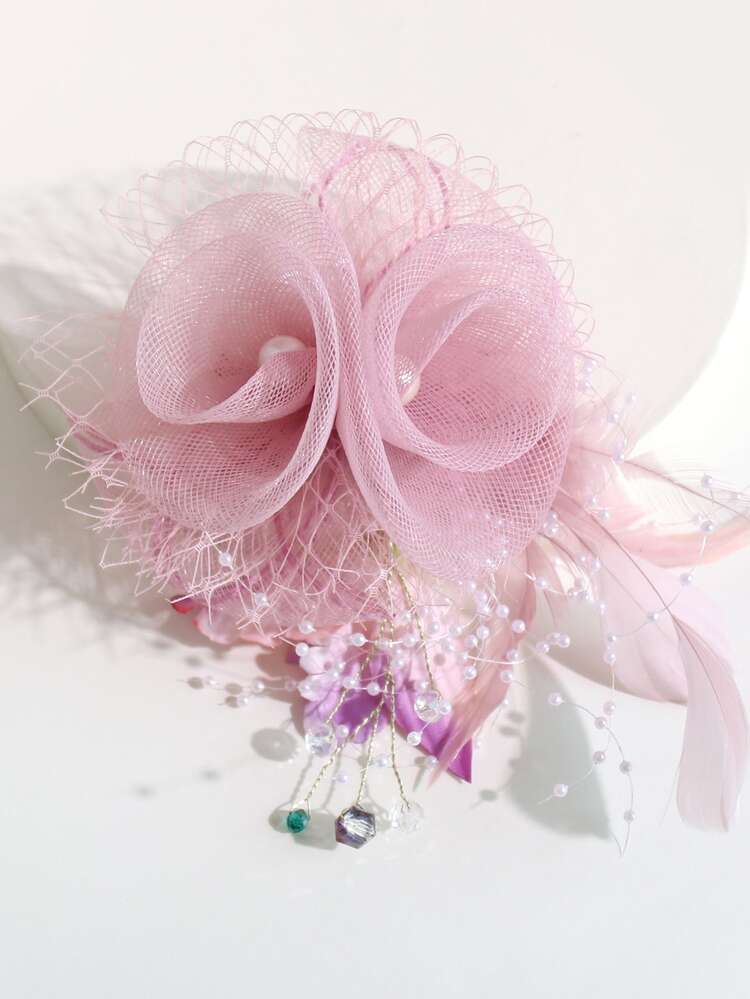 1 Pieza Broche Con Clip Para El Cabello En Forma De Perla Rosa, Cristal, Pluma Y Flor Para Niñas, Adecuado Para -al-adha - Rosa - Añade 3