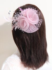 1 Pieza Broche Con Clip Para El Cabello En Forma De Perla Rosa, Cristal, Pluma Y Flor Para Niñas, Adecuado Para -al-adha - Rosa - Ver 5