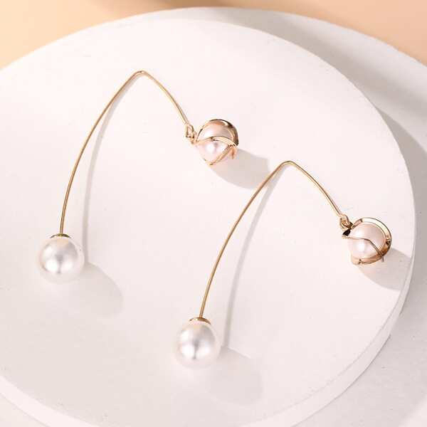 

Faux Pearl Decor Earrings, Gold