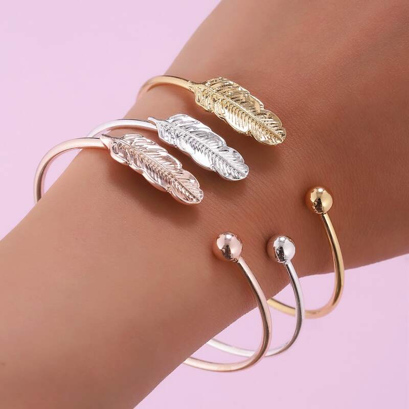 

3pcs Leaf Cuff Bracelet, Multicolor