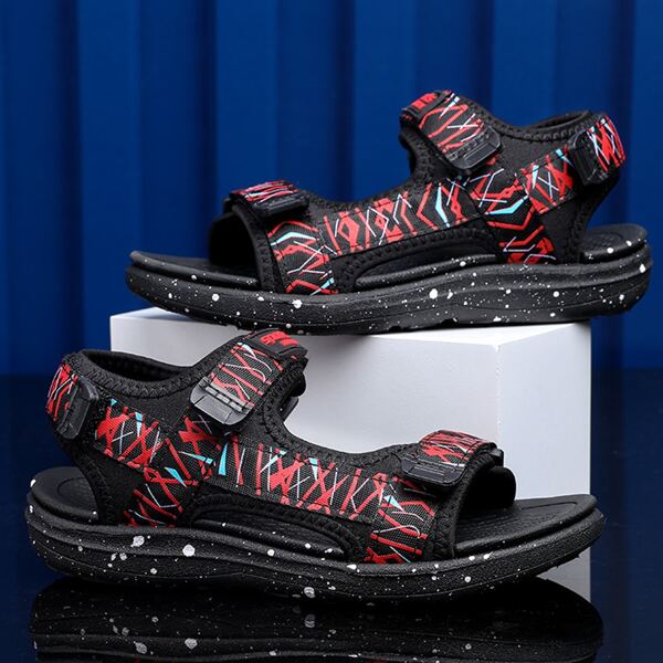 

Graphic Print Velcro Strap Sports Sandals, Red