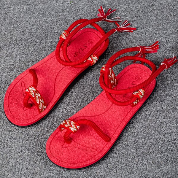 

Tassel Decor Thong Sandals, Red