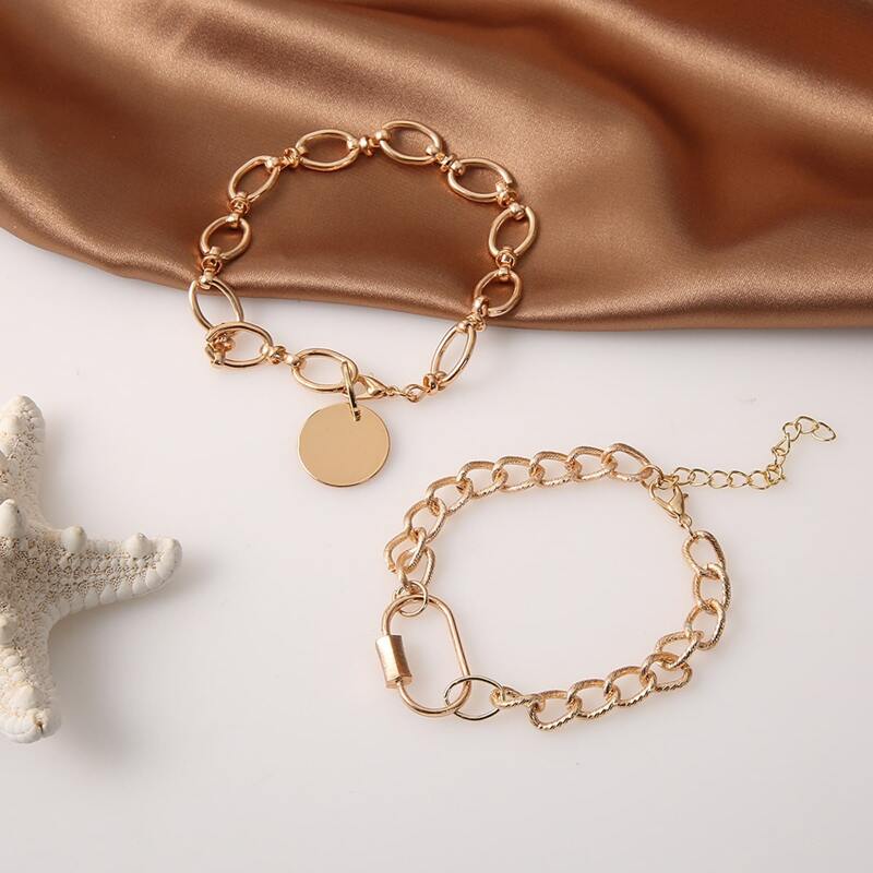 

2pcs Disc Chain Bracelet, Gold