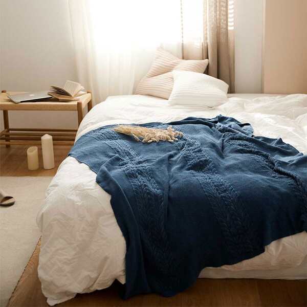 

Solid Color Knitted Throw, Blue