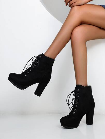 Women's Autumn Winter New Fashion Thick Heel Round Toe Lace-Up Simple Comfortable Boots,Perfect With Dress,Party Outfits,Platform Heels