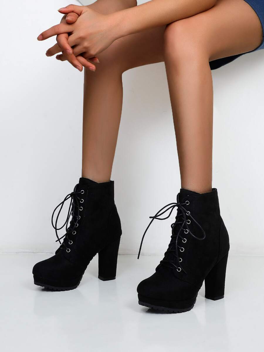 Black PU Clear Heel Side Zip Boots - Shauna