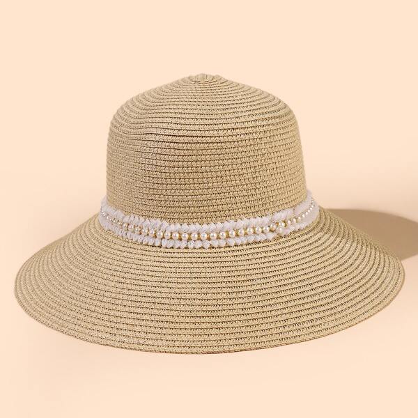 

Faux Pearl Detail Sun Hat, Beige