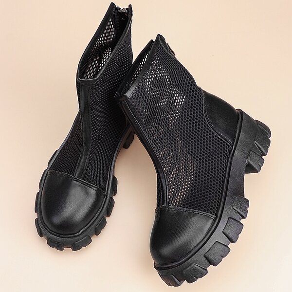 

Minimalist Mesh Panel Combat Boots, Black