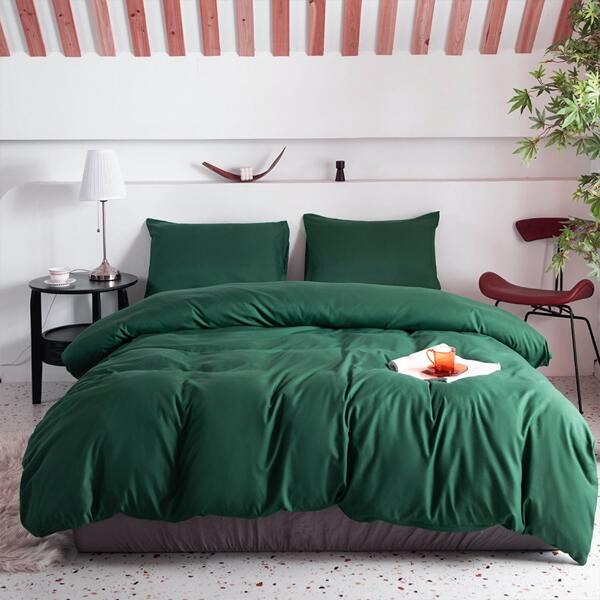 

Solid Color Duvet Cover Set Without Filler, Dark green