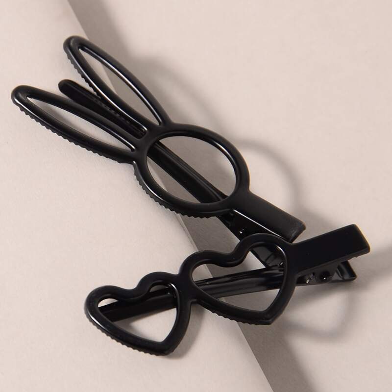 

2pcs Heart & Rabbit Hair Clip, Black