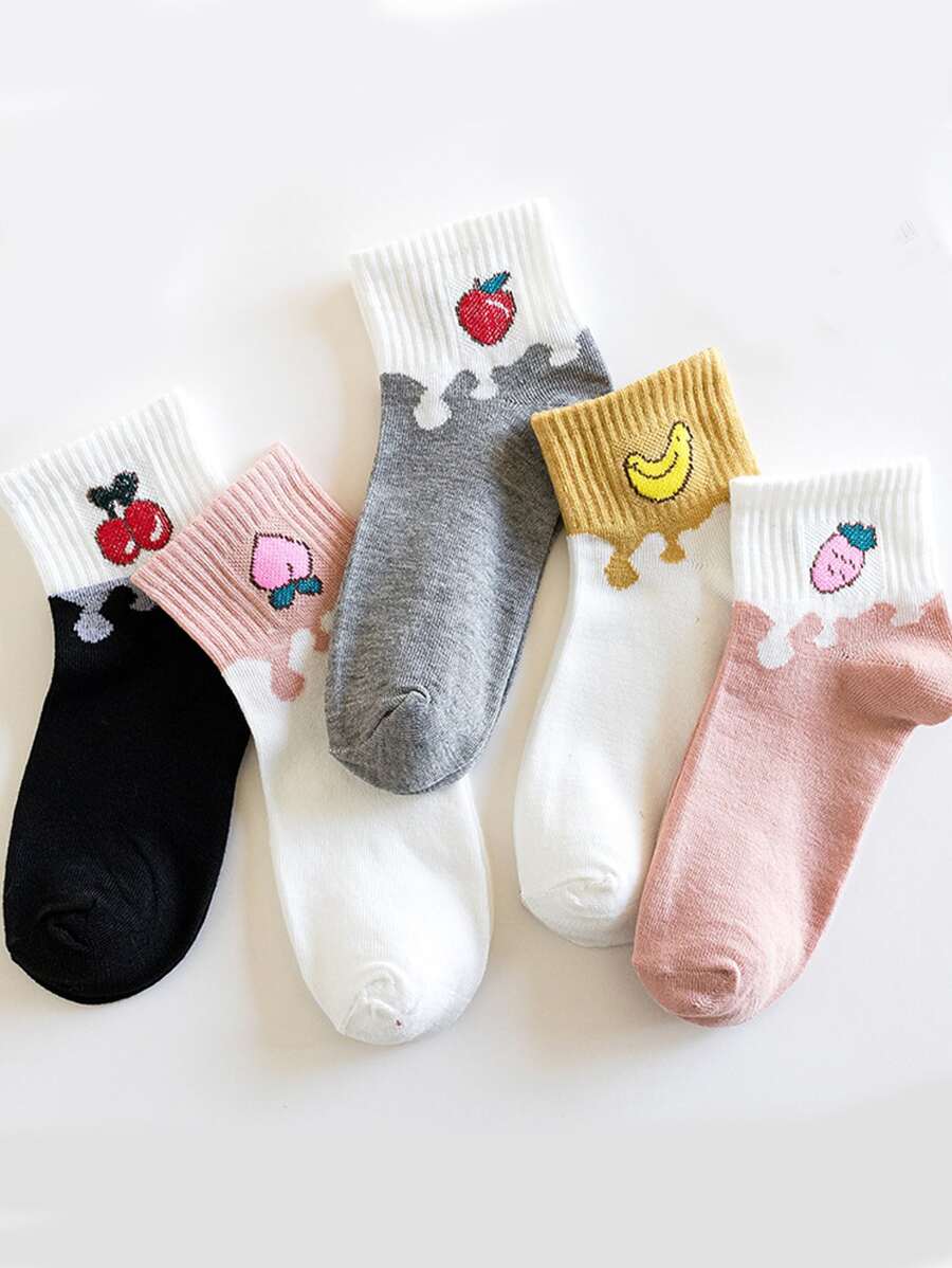 5雙女孩卡通圖案襪子