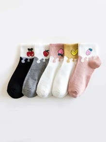 5雙女孩卡通圖案襪子