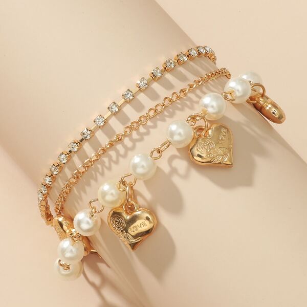 

Faux Pearl Decor Layered Bracelet, Gold