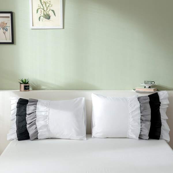 

1pair Ruffle Decor Pillowcase Without Filler, Multicolor