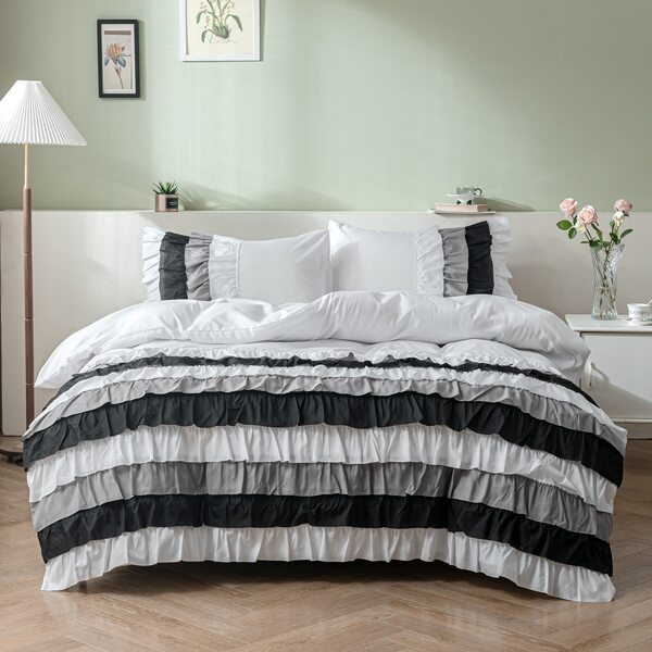 

Ruffle Decor Duvet Cover Set Without Filler, Multicolor