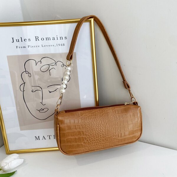 

Croc Embossed Baguette Bag, Brown