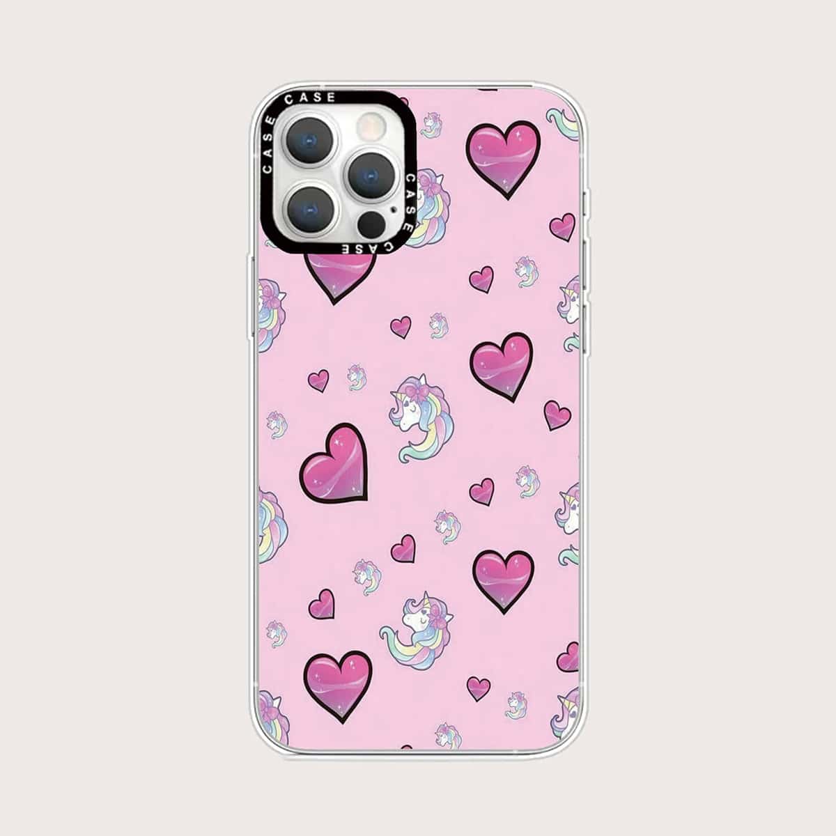 

Heart Print Phone Case, Pink