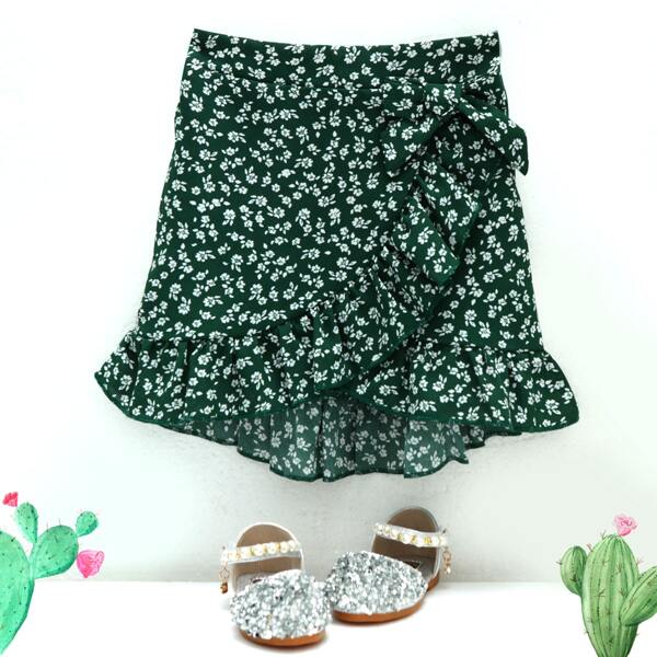 

Toddler Girls Ditsy Floral Ruffle Wrap Skirt, Dark green