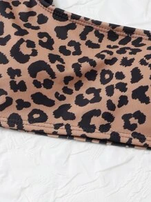 SHEIN Swim Summer Beach Leopard Print One Shoulder Bikini Top - Multicolor - View 4