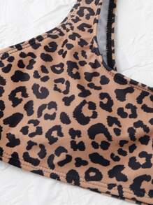 SHEIN Swim Summer Beach Leopard Print One Shoulder Bikini Top - Multicolor - View 5