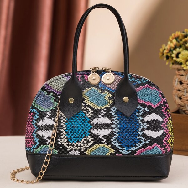 

Snakeskin Print Chain Dome Bag, Multicolor
