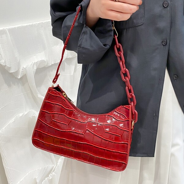 

Croc Embossed Shoulder Bag, Red