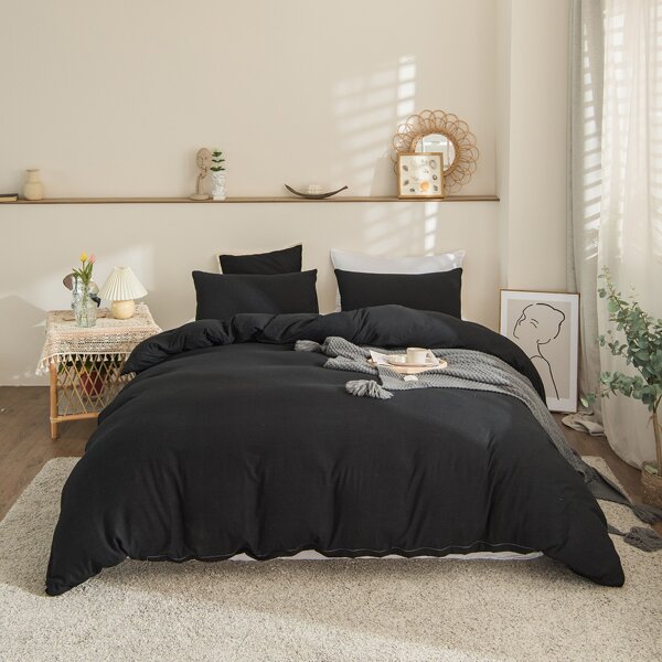 

Solid Color Duvet Cover Set Without Filler, Black