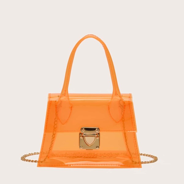 

Clear Push Lock Satchel Bag, Orange