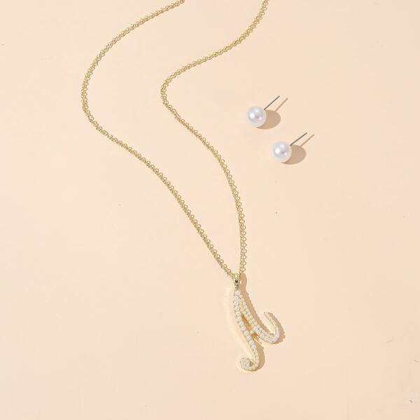 

3pcs Faux Pearl Decor Jewelry Set, Gold
