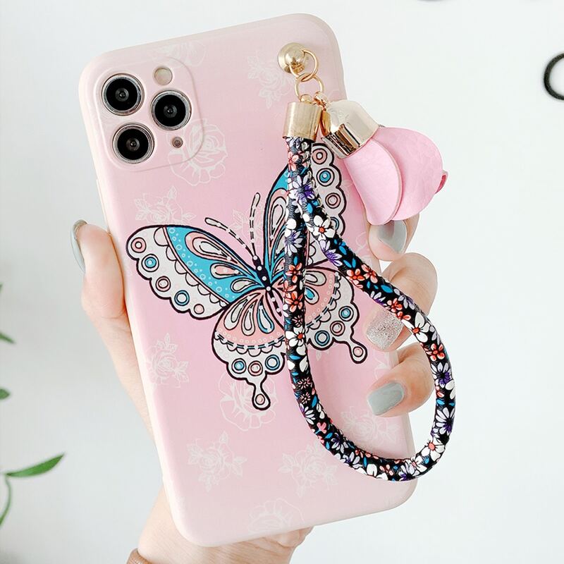 

Butterfly Print Phone Case With Wristlet, Multicolor