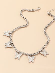 Collar con diamante de imitación con mariposa - Plateado - Ver 2