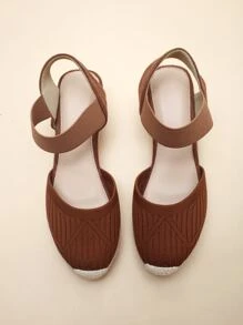 Knit Elastic Strap Espadrille Wedges - Brown - View 3