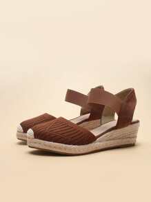 Knit Elastic Strap Espadrille Wedges - Brown - View 4