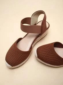 Knit Elastic Strap Espadrille Wedges - Brown - View 5