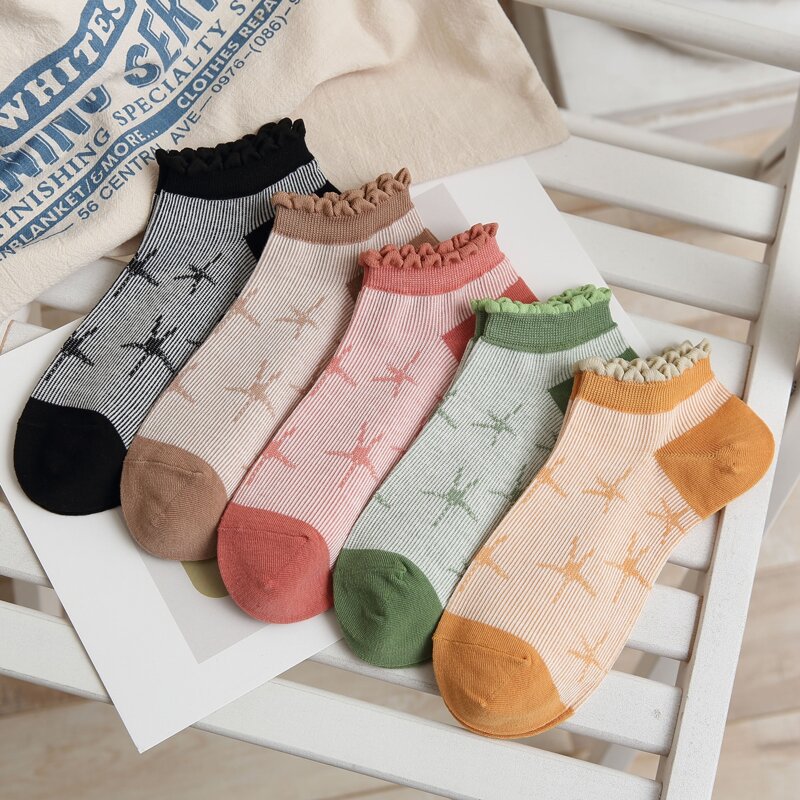 

5pairs Starfish Pattern Ankle Socks, Multicolor